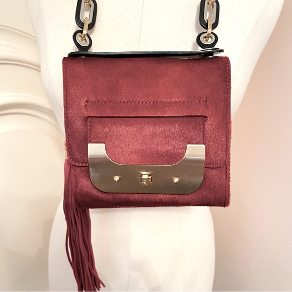 NWT Diane Von Furstenberg Harper Bonbon Burgundy Red Pony Hair Bag With Tassel